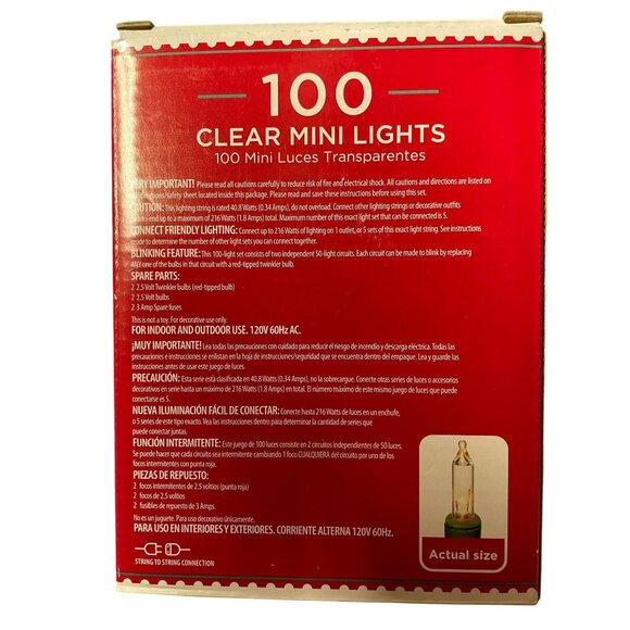 Holiday Time 100 Clear Mini Lights 23 Ft Green Wire UL Certified Indoor/Outdoor - Picture 2 of 5